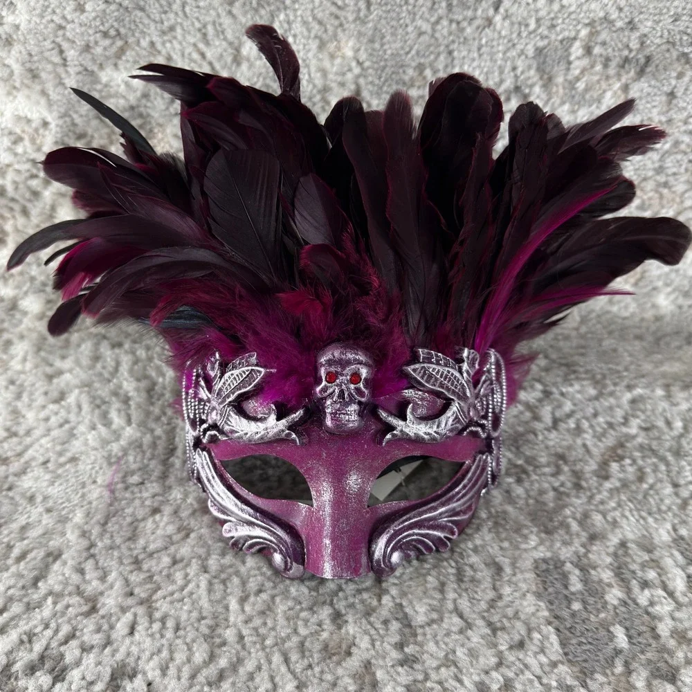 Horned Skull Feathered Gothic Halloween Masquerade Mask Multi Colored Lot of 6
